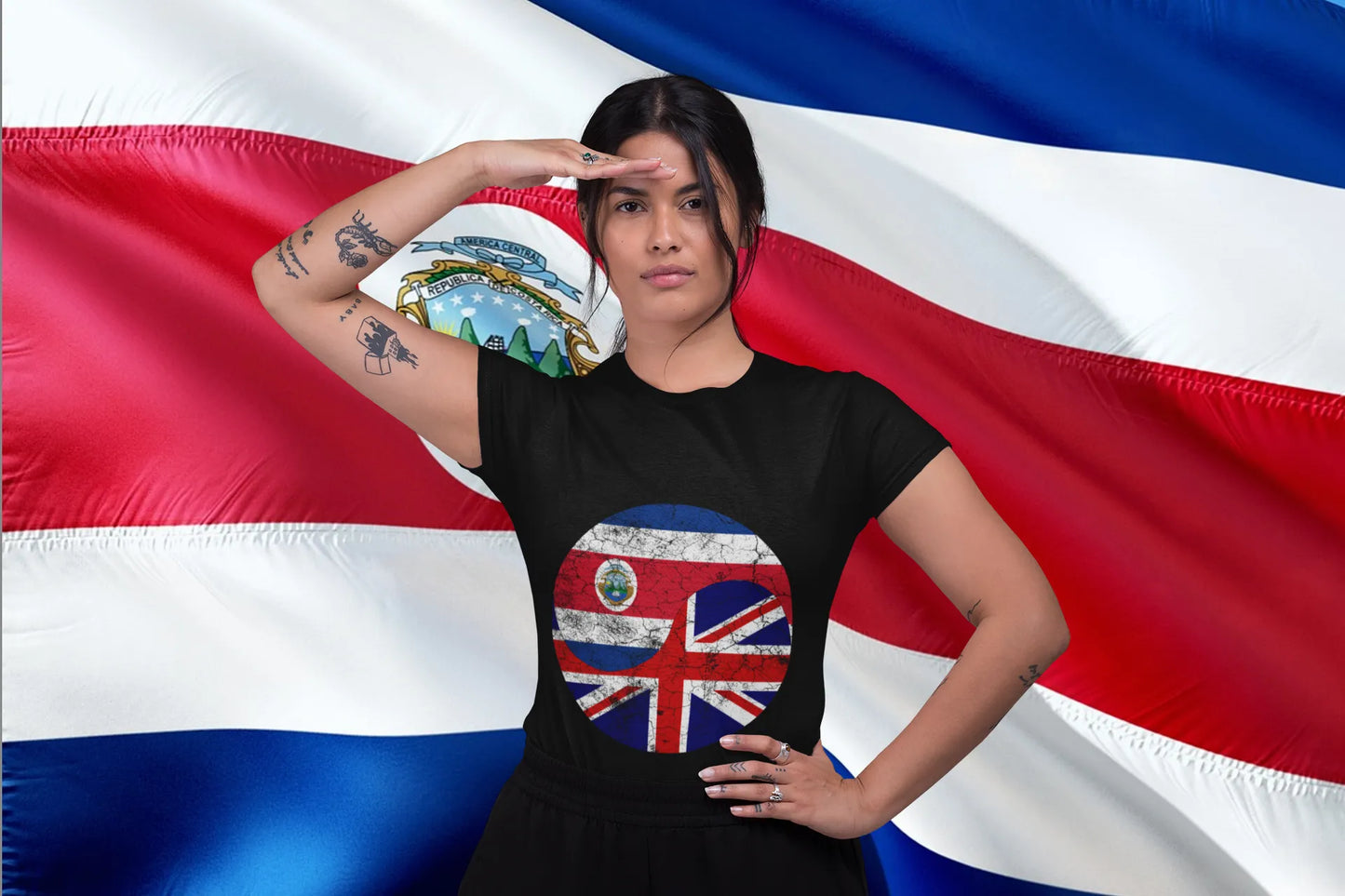 Costa Rica and United Kingdom Flag Fusion – British Union Jack and Tico Pride