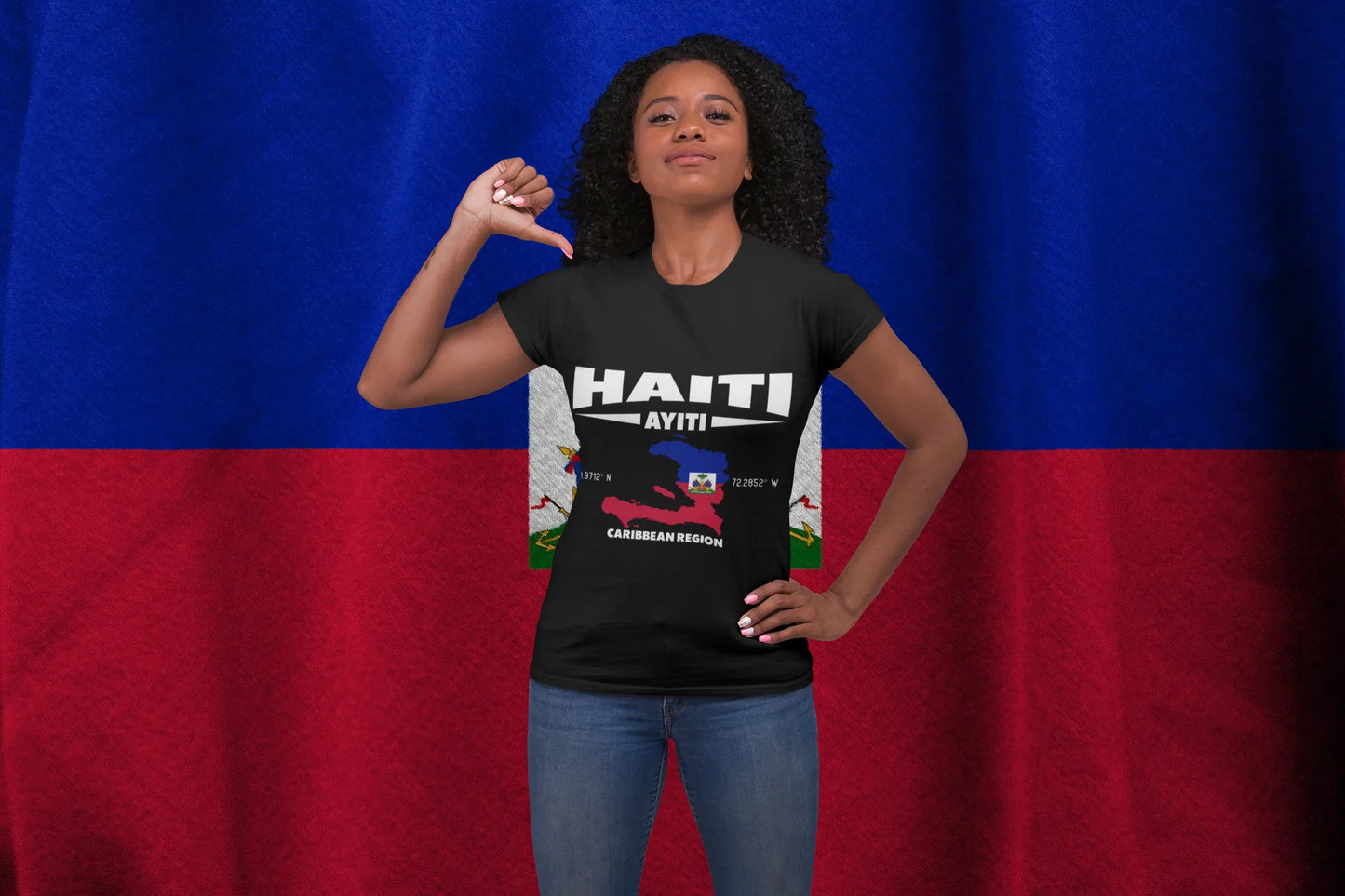 Haiti Map Coordinates T-Shirt – Haitian Flag Geographic Caribbean Sea Design