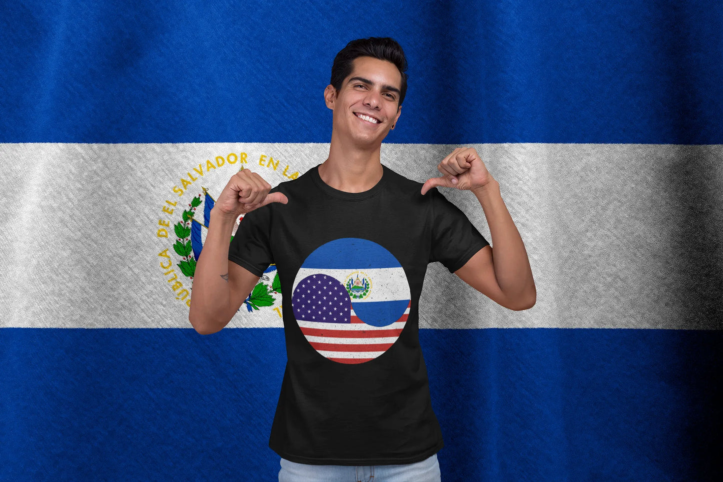 El Salvador USA Flag Yin Yang Shirt, Salvadoran American Pride