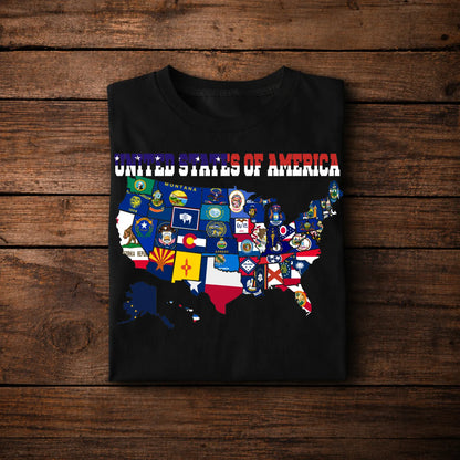 All 50 States USA Flag Map T-Shirt 🇺🇸 | Patriotic American Pride Tee