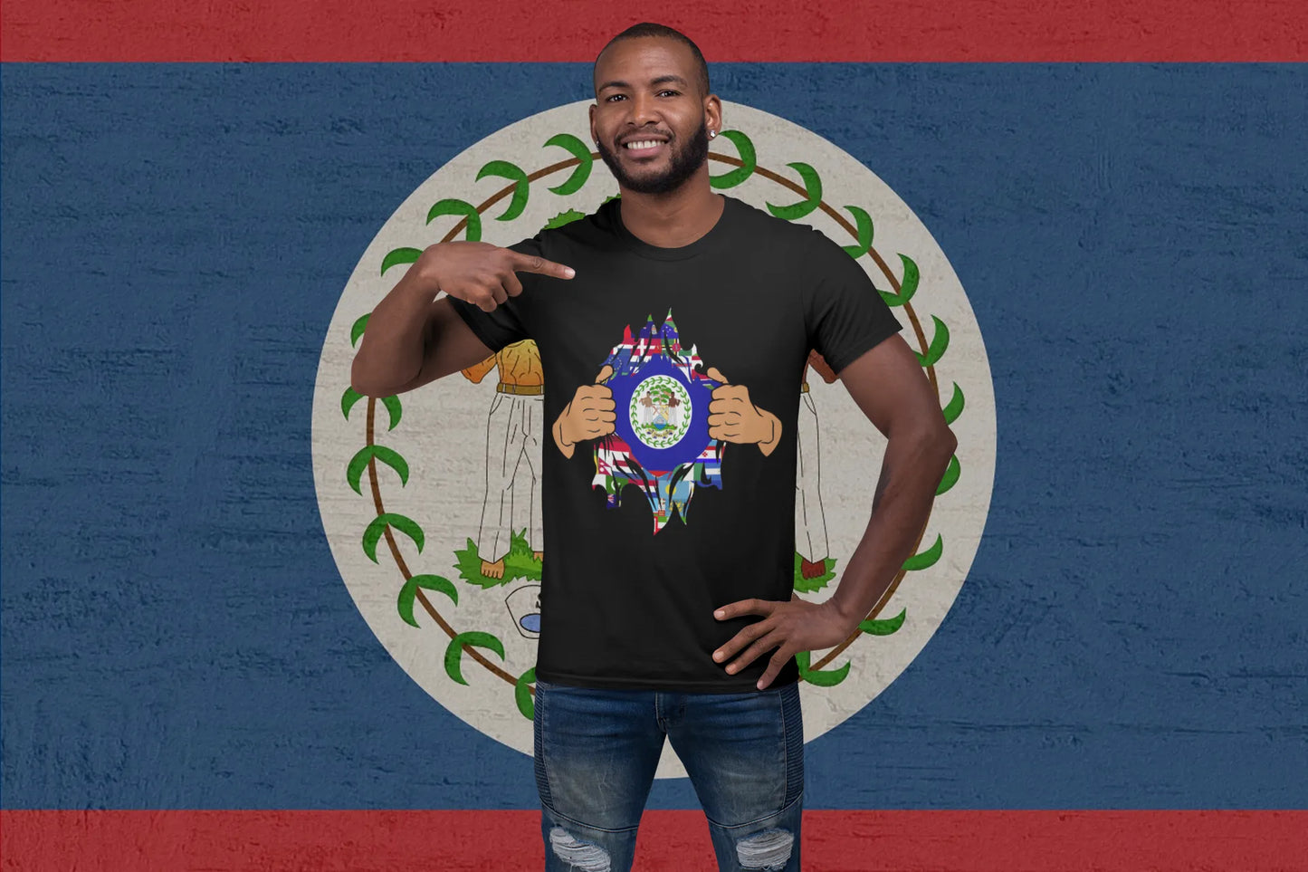 Belize Flag T-Shirt – Ripped Torn Flag Belize Pride Design