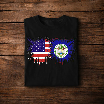 USA Belize Flag T-Shirt – American Belize Pride Splash Design