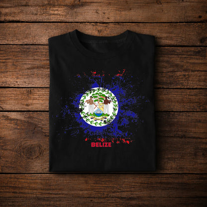 Belize Flag T-Shirt – Artistic Paint Splash Belize Design