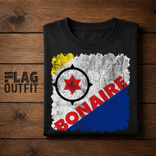 Bonaire Vintage Flag Shirt, Bonaire Island Flag, Caribbean Heritage, Dutch Caribbean Travel, Retro Distressed Grunge Design