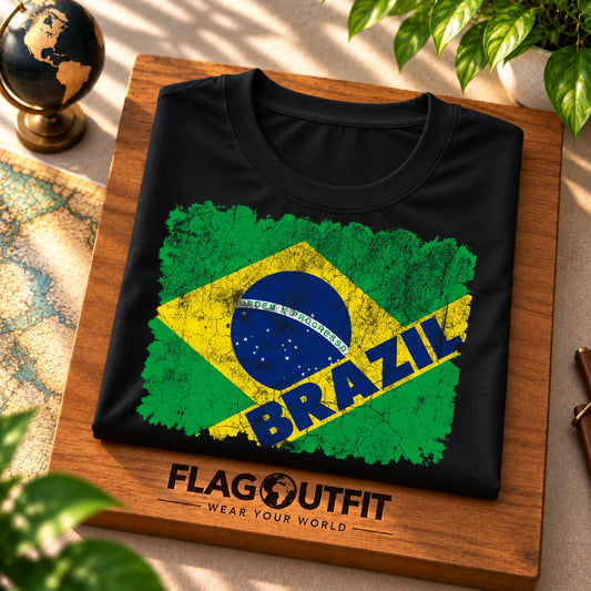 Vintage Brazil Flag Shirt, Brazilian Pride, Brazil Heritage, Retro Brazilian Flag, Order and Progress Distressed Design