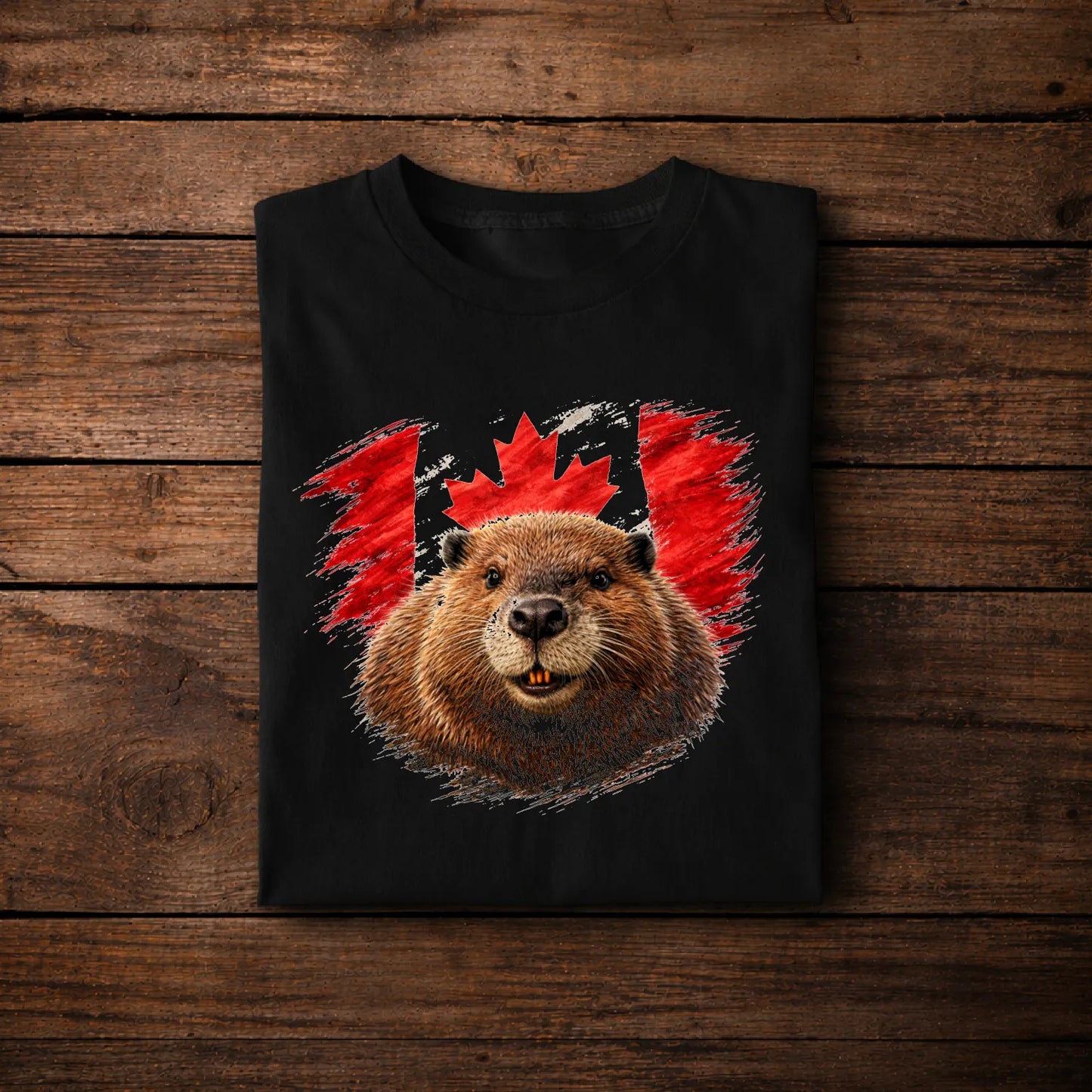 Canada Beaver Flag Vintage T-Shirt – Patriotic Animal Graphic Tee