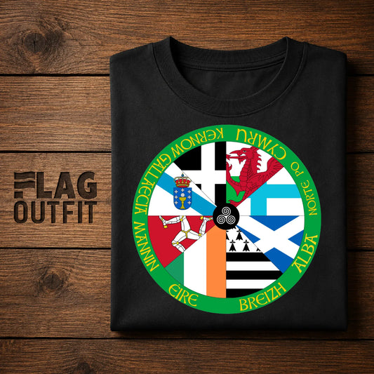 Celtic Nations Emblem T-Shirt | Celtic Heritage Flags Shirt | Ireland Scotland Wales Brittany Cornwall Isle of Man