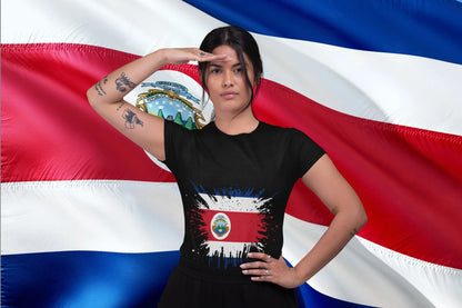 Costa Rica Flag Grunge Splatter – Blue White Red with Coat of Arms and Drips