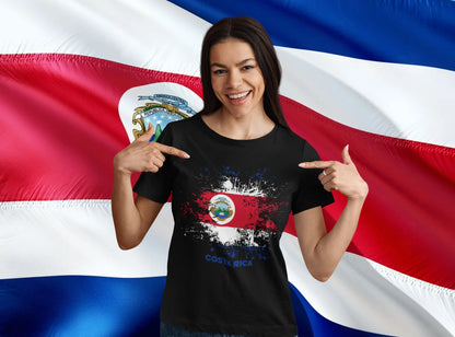 Costa Rica Flag Grunge – Distressed Paint Splatter with Coat of Arms and Text