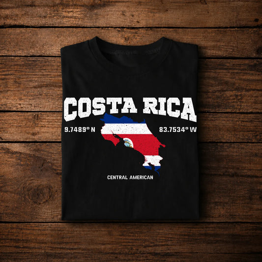 Costa Rica Pride Shirt – Flag Map Coordinates Graphic Tee for Costa Ricans