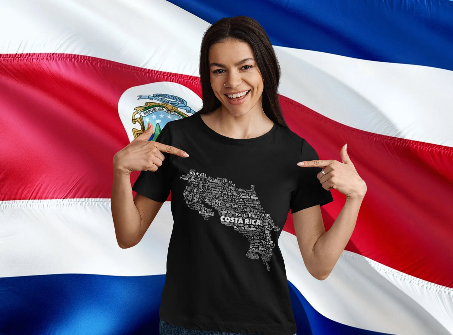 Costa Rica Map Typography T-Shirt - World Languages Word Art Tee