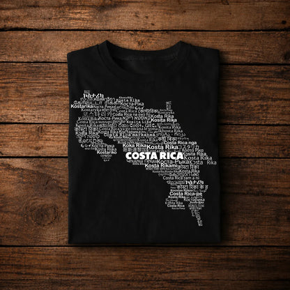 Costa Rica Map Typography T-Shirt - World Languages Word Art Tee