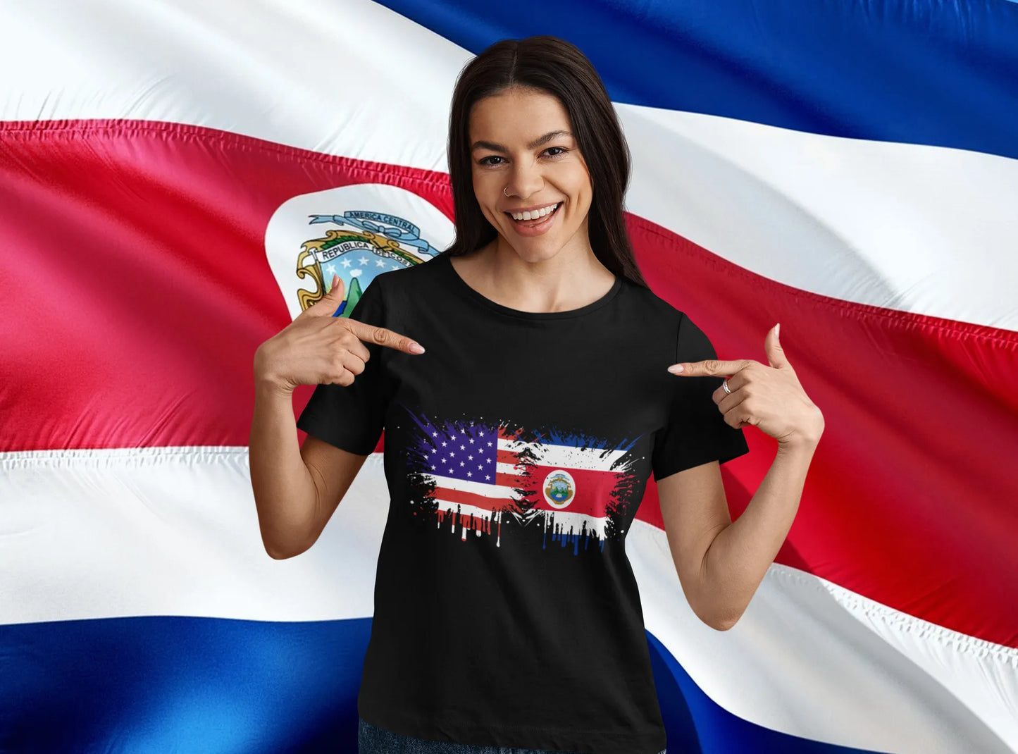 Costa Rica USA Flag Fusion – American and Costa Rican Friendship Design