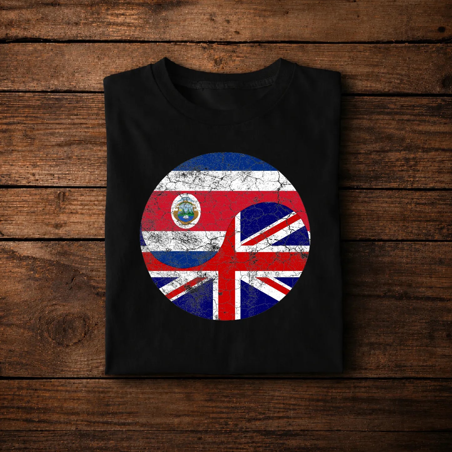 Costa Rica and United Kingdom Flag Fusion – British Union Jack and Tico Pride