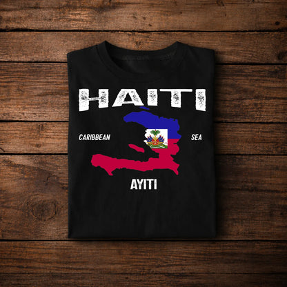 Haiti Flag Map T-Shirt AYITI Caribbean Pride Shirt Haitian Heritage Gift
