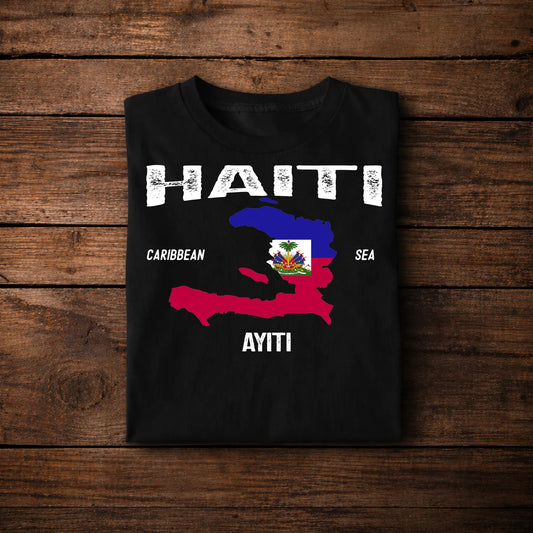 Haiti Flag Map T-Shirt AYITI Caribbean Pride Shirt Haitian Heritage Gift