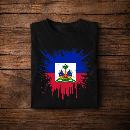 Haiti Flag Paint Splash T-Shirt – Haitian Pride Graphic Tee