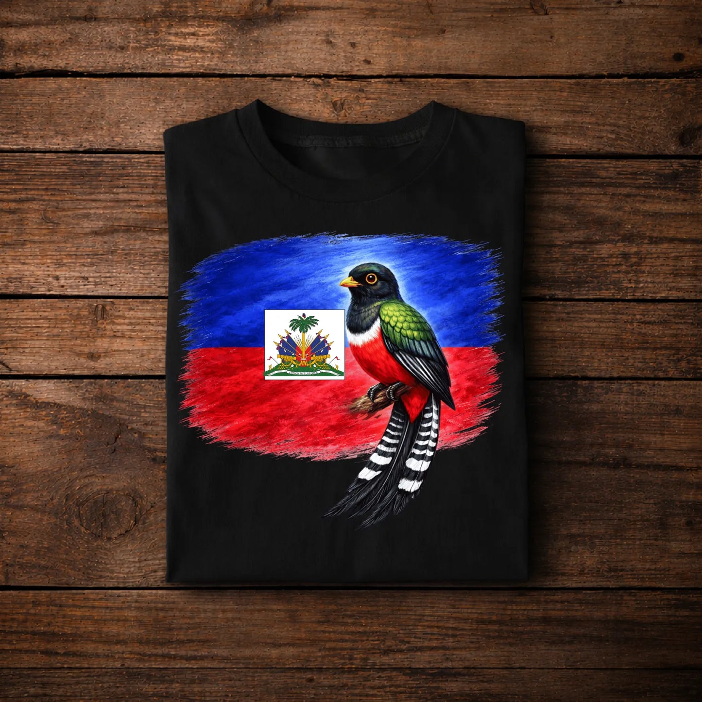 Haiti Hispaniolan Trogon T-Shirt – Haitian Flag Bird Vintage Brush Design