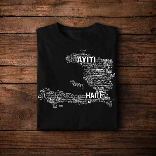 Haiti Typography Map T-Shirt – Haitian Pride World Languages Design