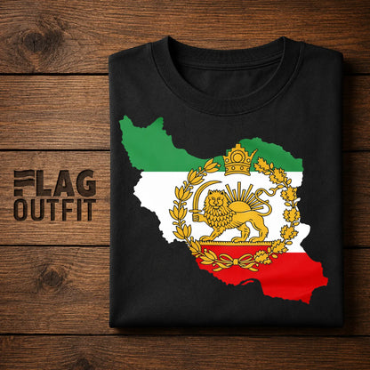 Iran Royal Flag Map Shirt, Persian Lion and Sun T-Shirt, Imperial Iran Heritage Gift, Persian Pride Map Design