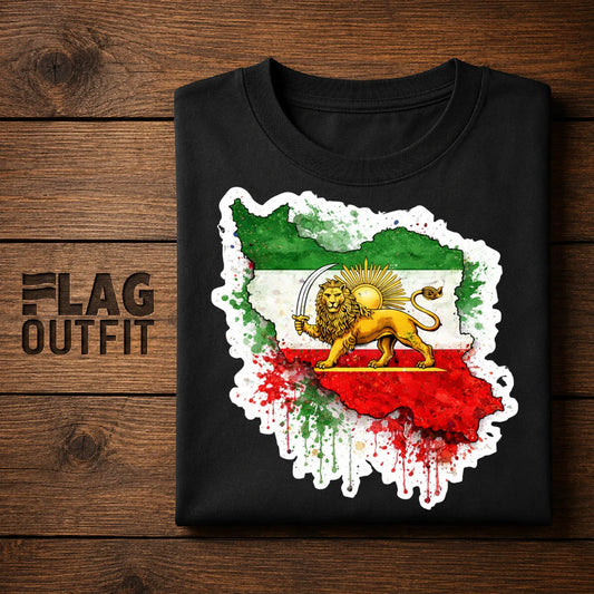 Persian Lion and Sun Iran Map Shirt, Iran Royal Flag Watercolor T-Shirt, Imperial Persia Heritage Gift, Persian Pride Art