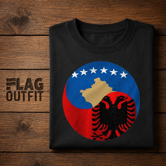 Kosovo and Albania Dual Heritage Apparel - Map & Eagle Flag Mashup Art