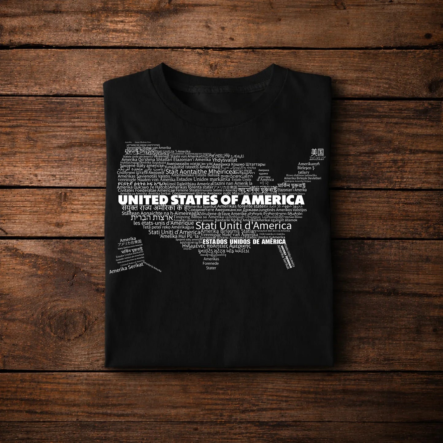 USA Map Typography T-Shirt – United States in All World Languages | Unique Global Design Tee