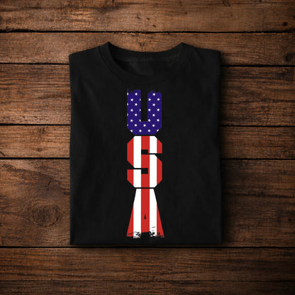 USA Vertical Design T-Shirt 🇺🇸 | Unique American Flag Letters Tee