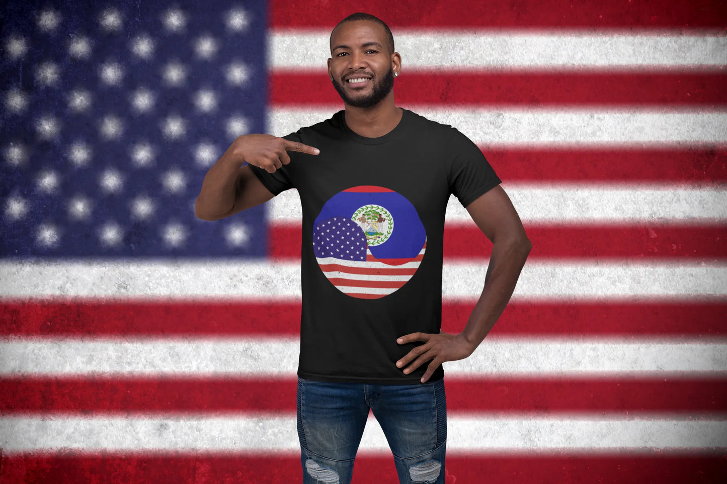 USA Belize Flag Fusion T-Shirt – Patriotic Circle Design
