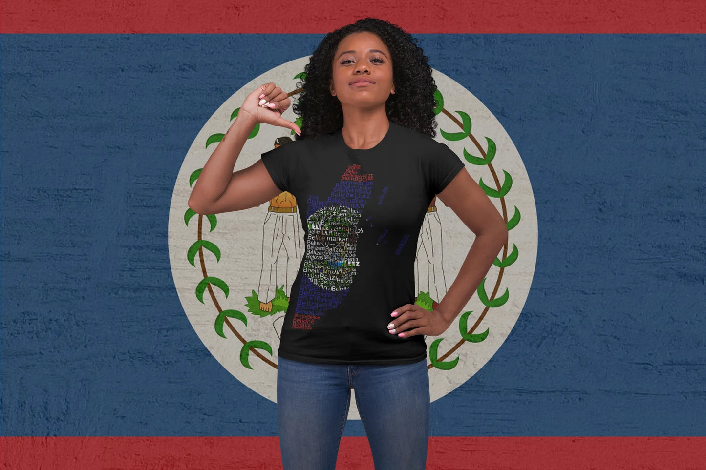 Belize Flag Map Shirt – Multilingual Belize Typography Design