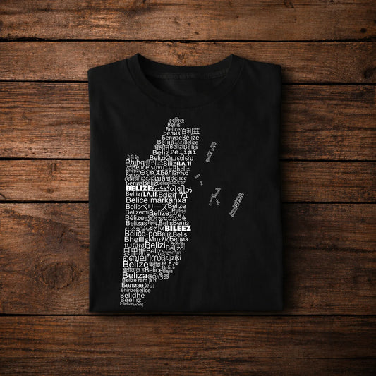 Belize Name in World Languages Map Shirt – Global Typography Design