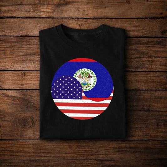 USA Belize Flag Fusion T-Shirt – Patriotic Circle Design