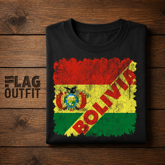 Vintage Bolivia Flag Shirt, Bolivian Pride, Bolivia Heritage, Coat of Arms, South America Retro Flag Design