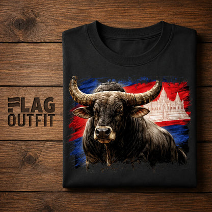 Cambodia Kouprey T-Shirt, Cambodia Flag Shirt, Cambodian Pride Tee, Khmer Heritage Gift, Cambodia Travel Souvenir