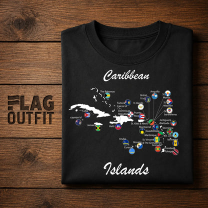 Caribbean Islands Map T-Shirt | Caribbean Flags Map | West Indies Geography Shirt | Caribbean Heritage Gift