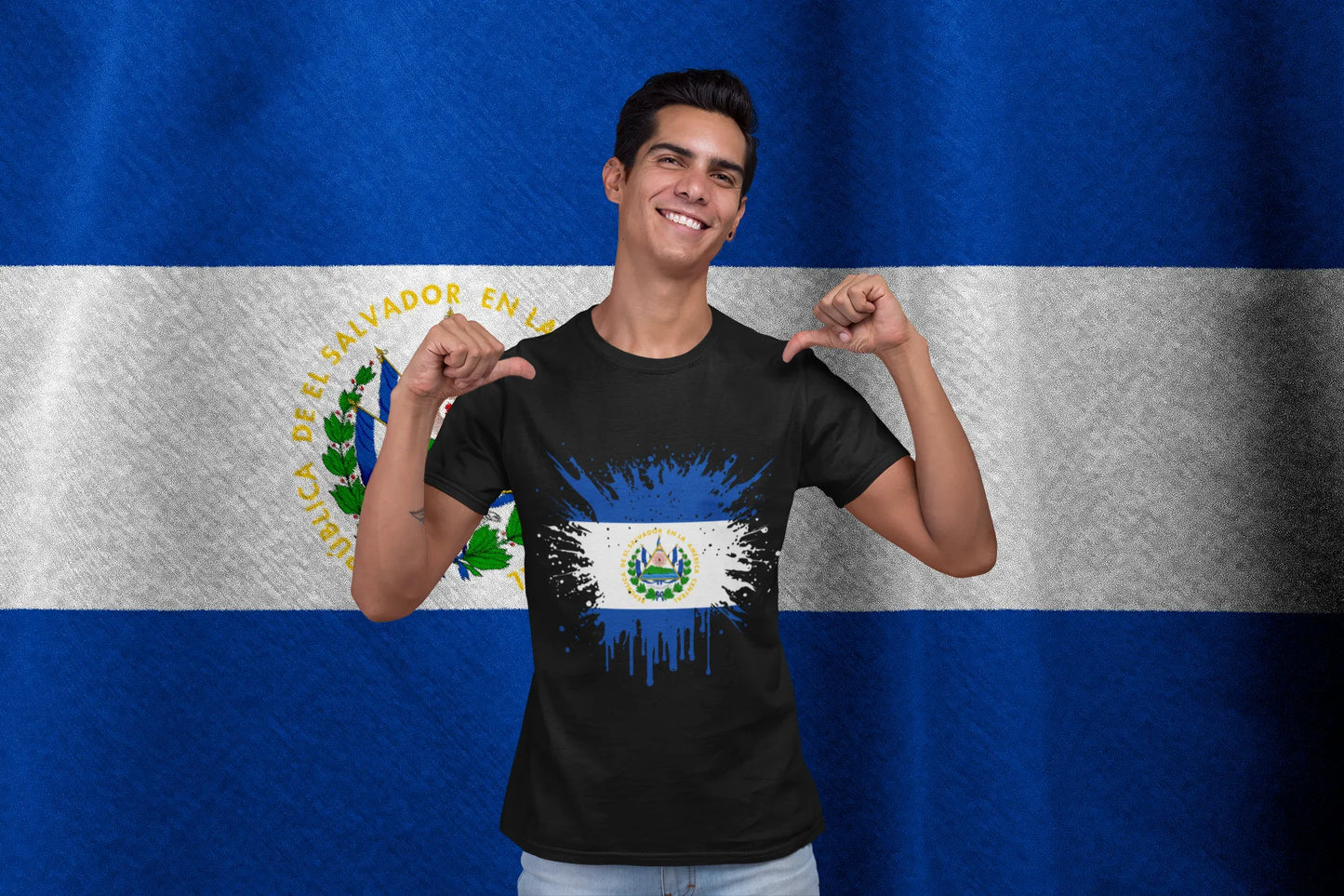 El Salvador Flag Splash Shirt, Salvadoran Patriotic Paint Design