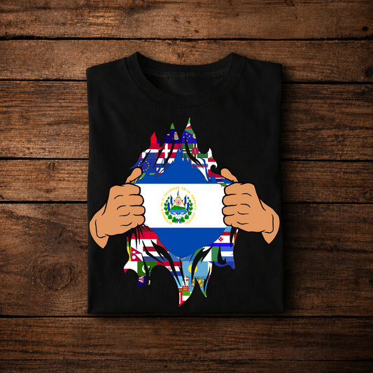 El Salvador Flag Ripped Shirt , Salvadoran Pride Reveal Design
