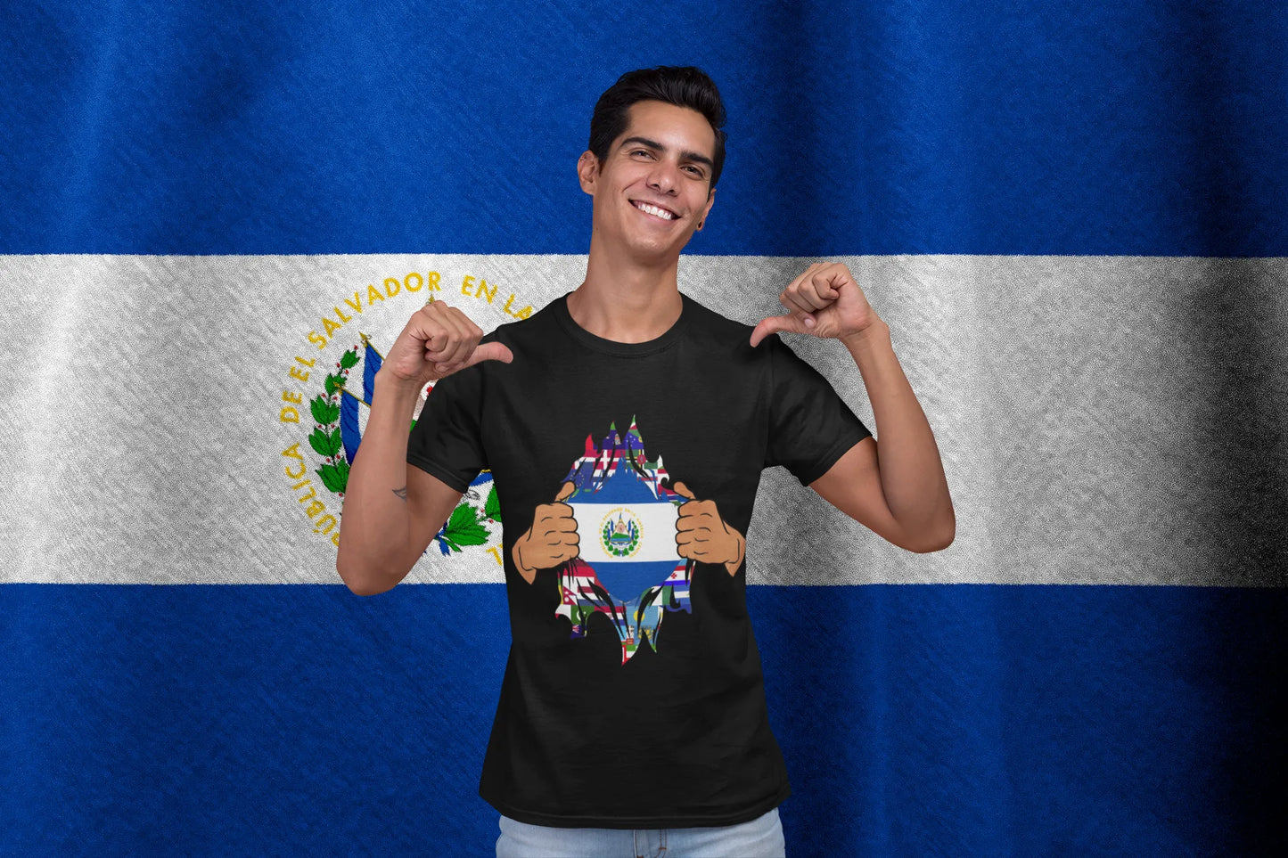 El Salvador Flag Ripped Shirt , Salvadoran Pride Reveal Design