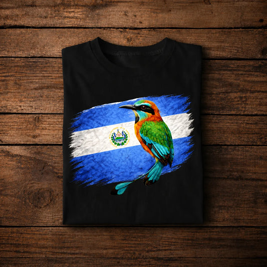 El Salvador Flag and Torogoz Bird Art T-shirt