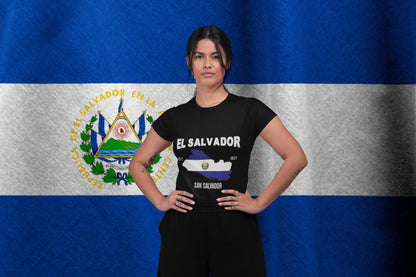 El Salvador Map Flag T-Shirt with Capital (San Salvador) & Independence Year 1821