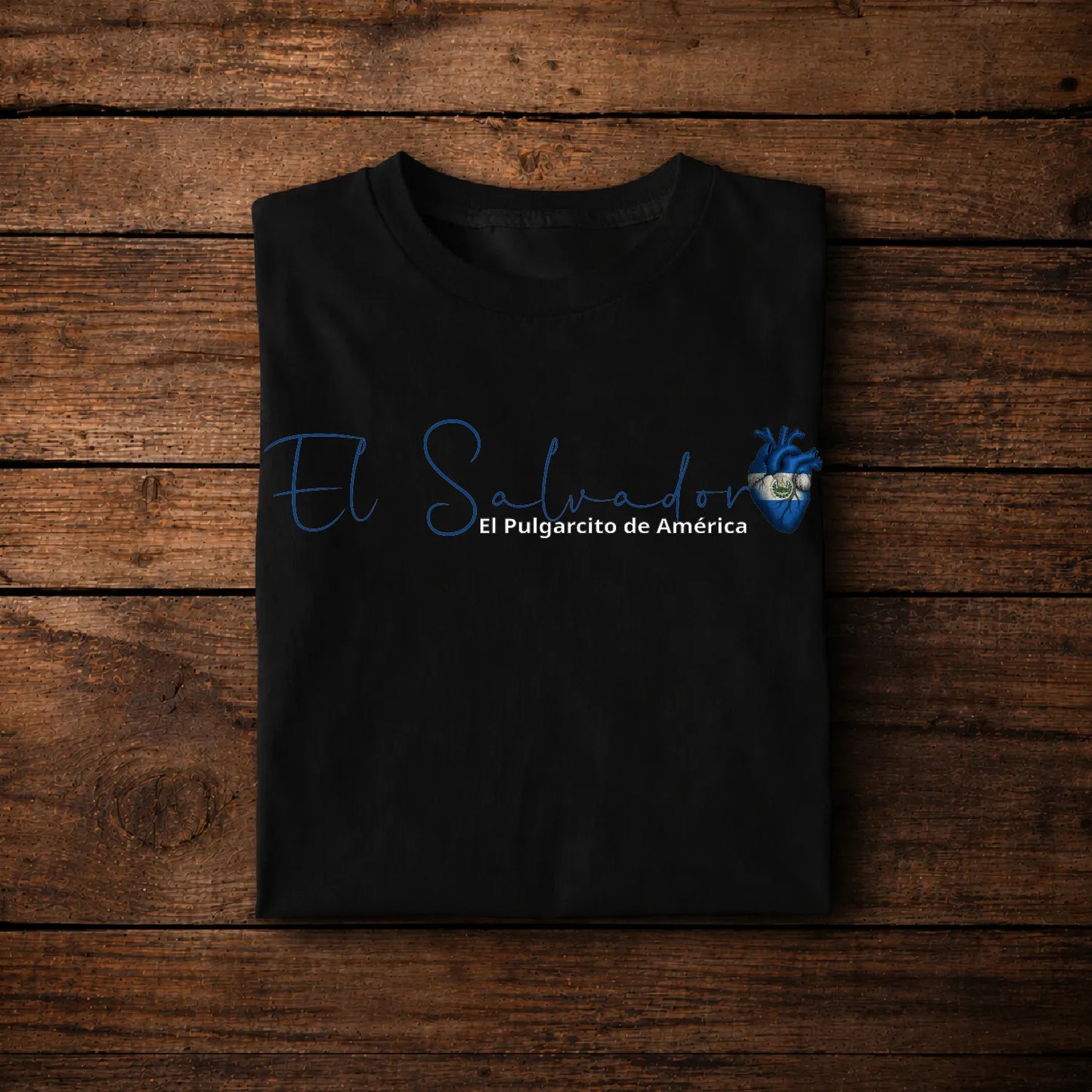 El Salvador 'El Pulgarcito de América' Typography T-Shirt with Anatomical Flag Heart