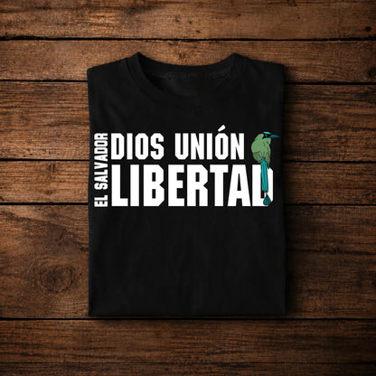El Salvador 'Dios Unión Libertad' Typography T-Shirt with Torogoz Bird