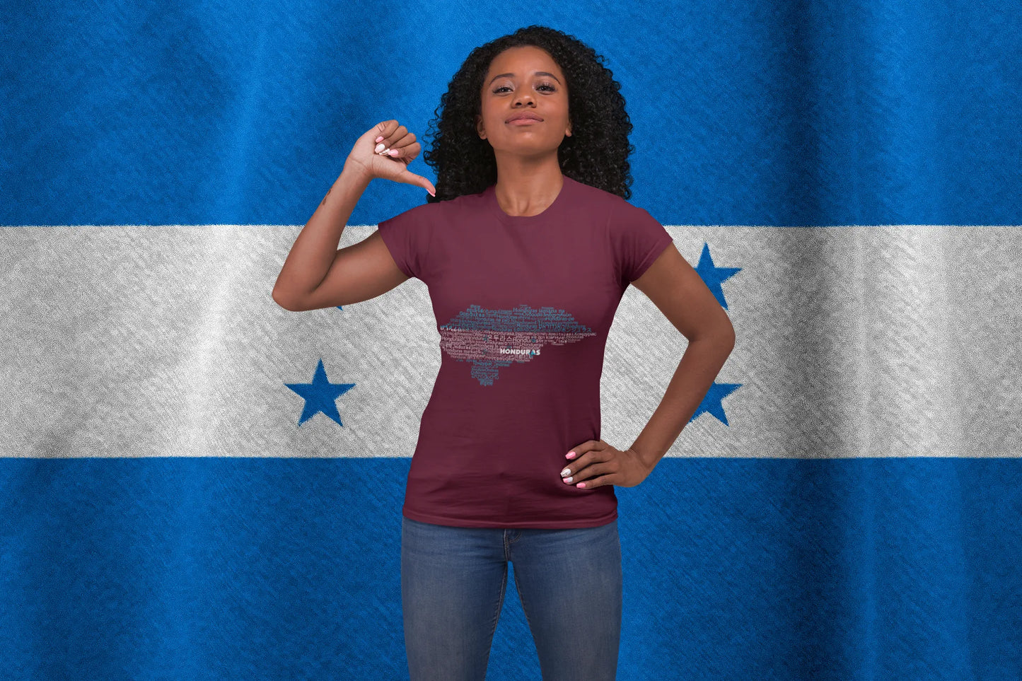 Honduras Languages Map Shirt | Multilingual Honduras Typography Blue Graphic Tee