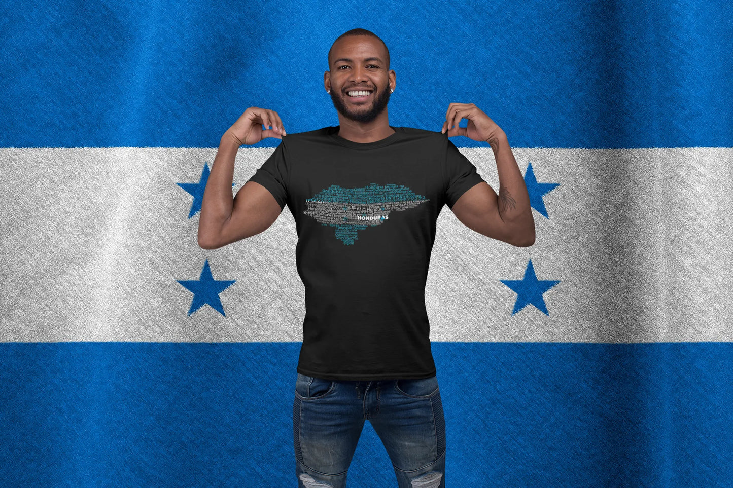 Honduras Languages Map Shirt | Multilingual Honduras Typography Blue Graphic Tee