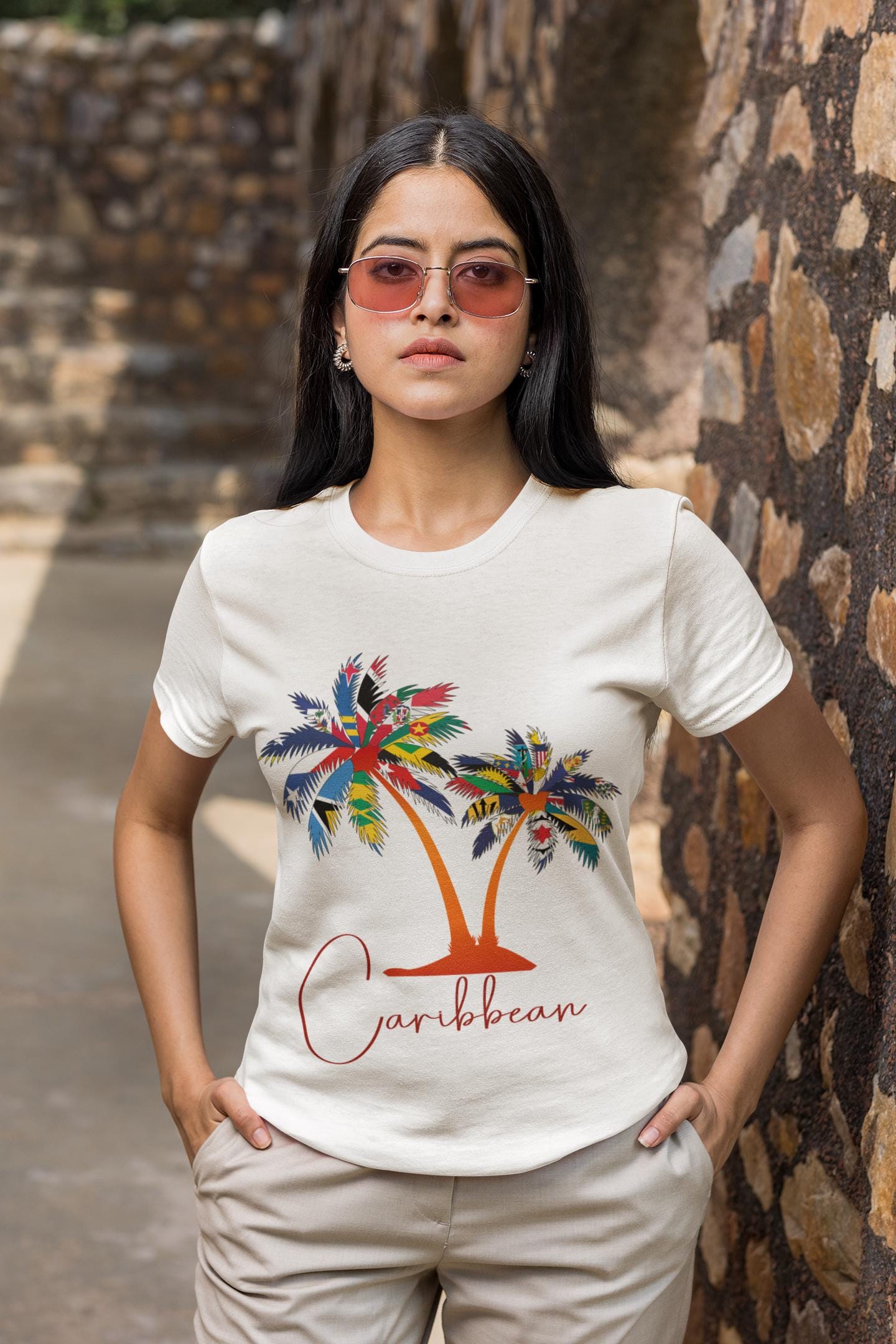 Caribbean Flags Palm Tree T-Shirt | Caribbean Islands Pride Shirt | Tropical Flag Art | Caribbean Heritage Gift