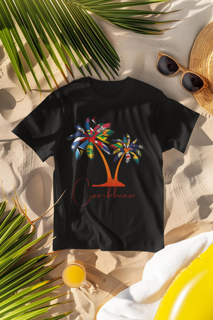 Caribbean Flags Palm Tree T-Shirt | Caribbean Islands Pride Shirt | Tropical Flag Art | Caribbean Heritage Gift