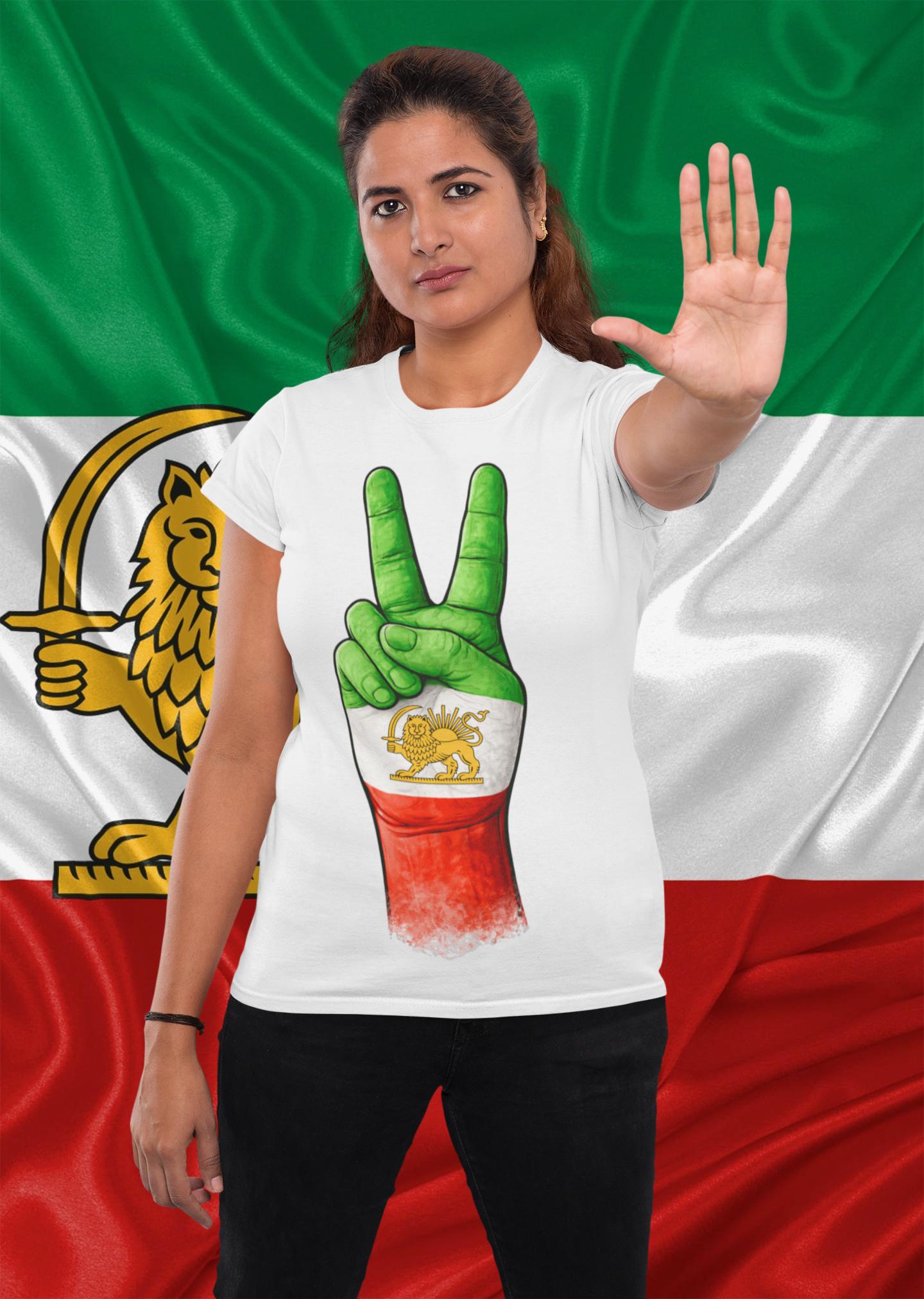 Persian Lion & Sun Victory Hand T-Shirt | Historic Iran Flag Shirt | Persian Heritage Gift | Vintage Lion and Sun Design