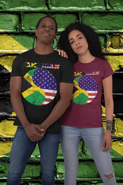 JAMAICAN Dual Heritage T-Shirt - Jamaica & USA Flag Text Art