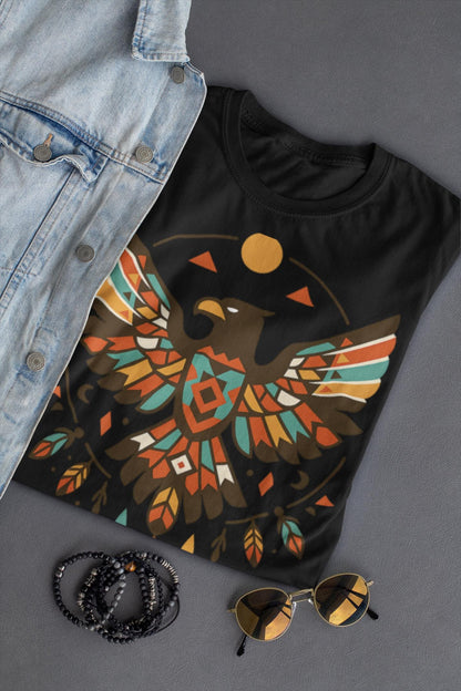 Geometric Tribal Eagle T-Shirt - Southwestern Boho Spirit Animal Art