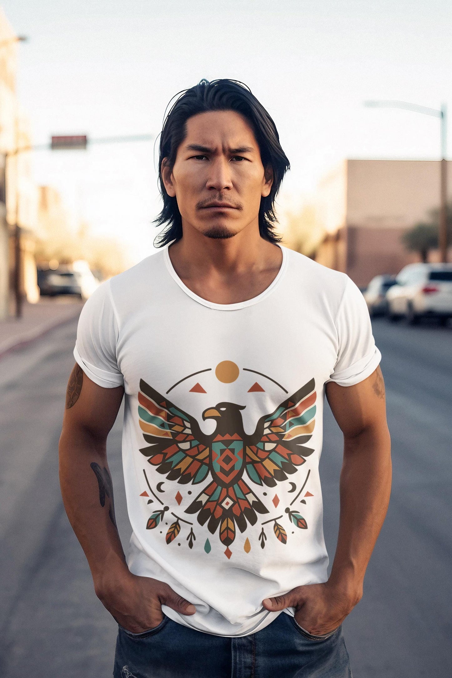 Geometric Tribal Eagle T-Shirt - Southwestern Boho Spirit Animal Art